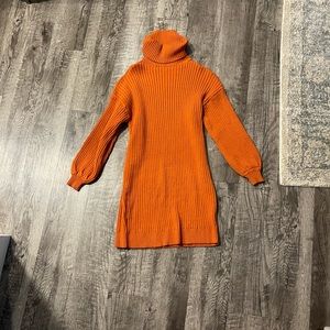 Orange sweater turtleneck dress